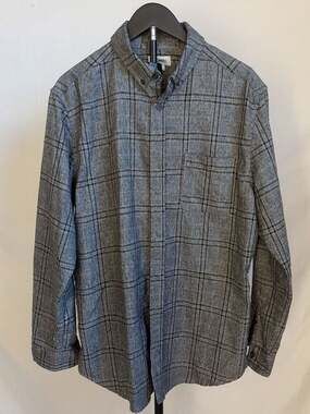 Como Man Grey Plaid Long Sleeve Button Down Shirt Size Large